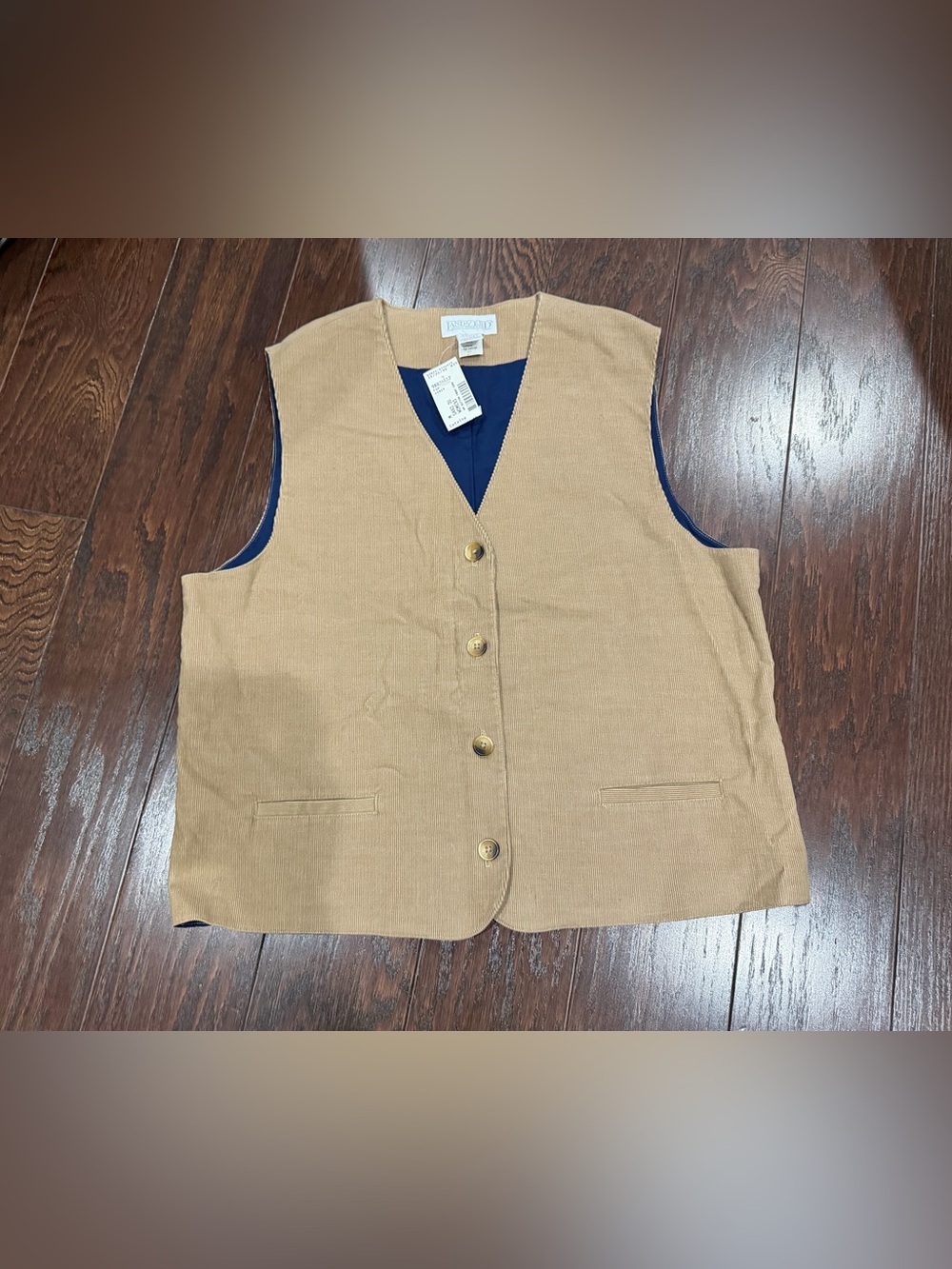 Lands’ End Vest Women Medium Sand Corduroy Lined Button USA 90s Vintage NEW